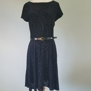 Lauren Ralph Lauren belted black velvet dress